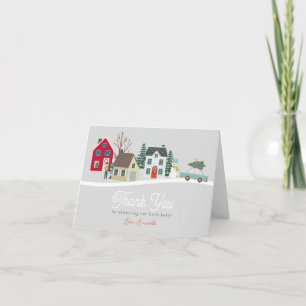 Cartão De Agradecimento Chá de fraldas de Natal Holiday Town/Village