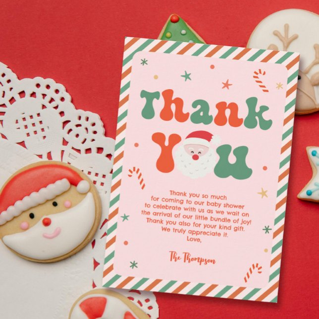 Cartão De Agradecimento Chá de fraldas de Natal rosa (Criador carregado)