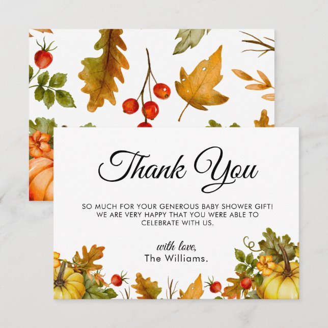 Cartão De Agradecimento Chá de fraldas de outono de Folhagem de Abóbora (Frente/Verso)