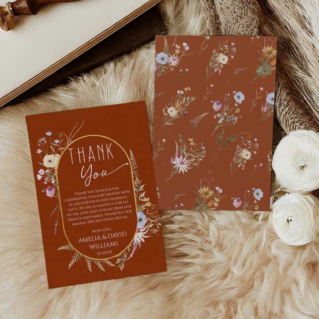 Cartão De Agradecimento Chá de fraldas de Outono Laranja Queimado (Criador carregado)