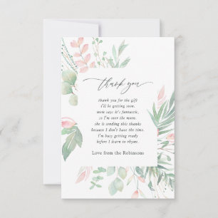 Cartão De Agradecimento Chá de fraldas de Pastel Blush Greenery
