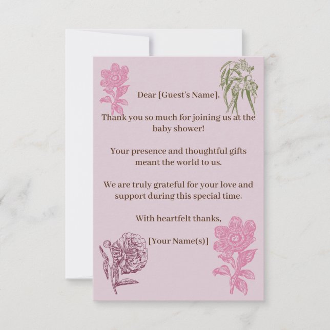 Cartão De Agradecimento Chá de fraldas de Peony Botânica Eucalyptus (Frente)