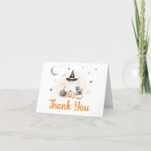 Cartão De Agradecimento Chá de fraldas de Pequeno Boo do Orange Halloween