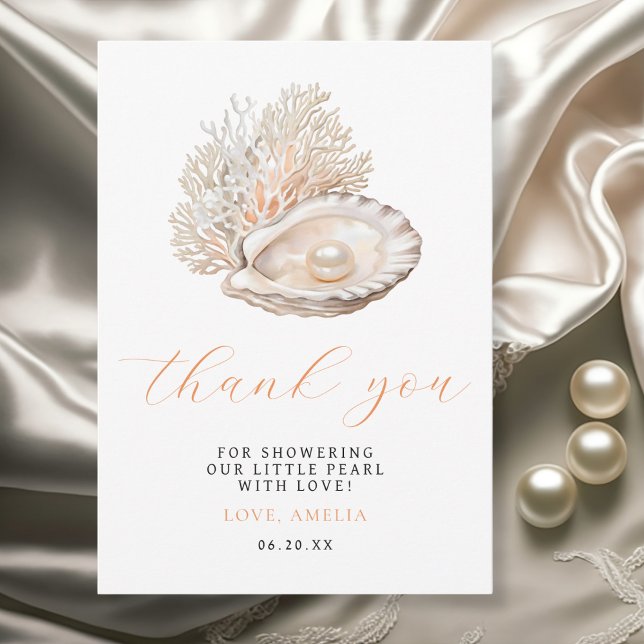 Cartão De Agradecimento Chá de fraldas de Pérolas de Aquarela Elegante (Criador carregado)