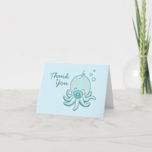 Cartão De Agradecimento Chá de fraldas de polvo bonito Kawaii Blue Boy