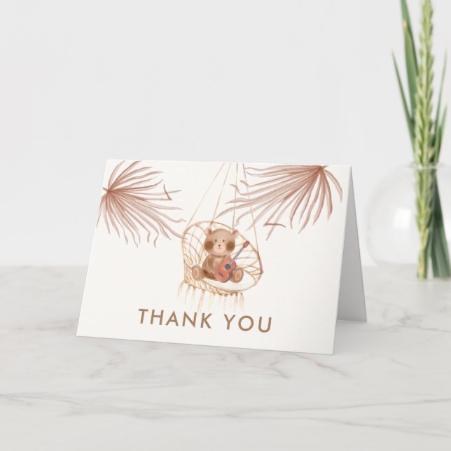 Cartão De Agradecimento Chá de fraldas de praia do urso de pelúcia mínimo  (Frente)