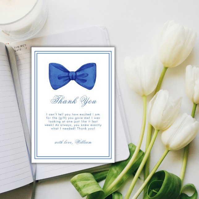 Cartão De Agradecimento Chá de fraldas de quadro de Arco mínimo azul (Blue Minimalist Bow Frame Baby Shower Thank You Card)