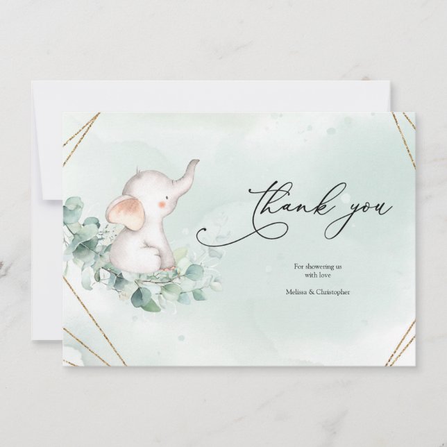 Cartão De Agradecimento Chá de fraldas de quadros geométricos verde e Dour (Frente)