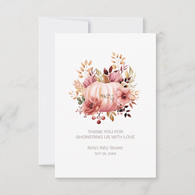 Cartão De Agradecimento Chá de fraldas de queda de abóbora rosa (Frente)