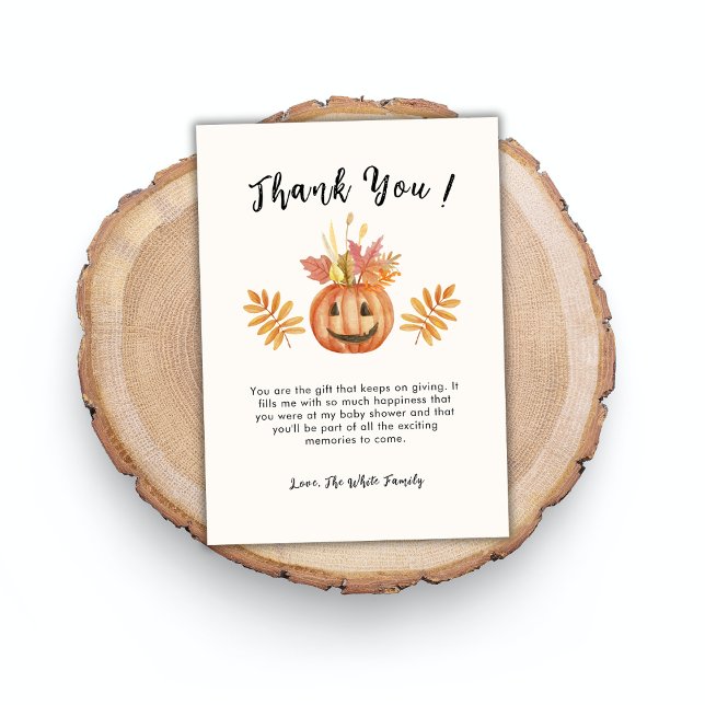 Cartão De Agradecimento Chá de fraldas de Queda de Halloween da Bomba Flor (Flower Pumpkin Halloween Fall Baby Shower Thank You Card)
