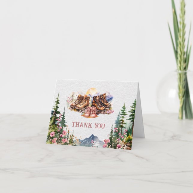 Cartão De Agradecimento Chá de fraldas de Rapariga Rosa de Itinerância (Frente)