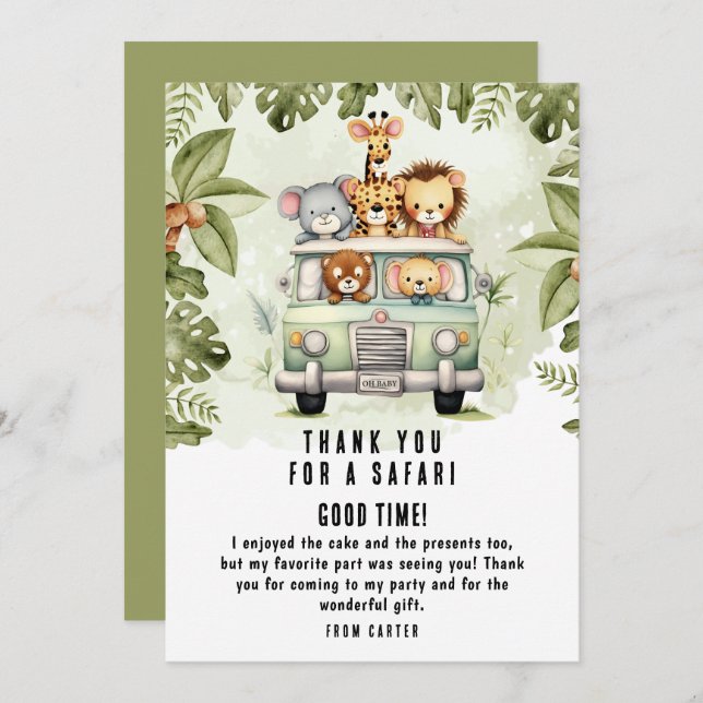 Cartão De Agradecimento Chá de fraldas de Rapazes da Selva Tropical Safari (Frente/Verso)
