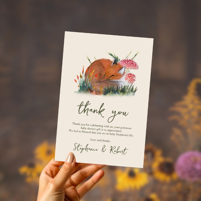 Cartão De Agradecimento Chá de fraldas de Raposa e Cogumelos com Sono (Criador carregado)