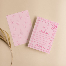 Cartão De Agradecimento Chá de fraldas de risca de ganso de Bobo rosa dese