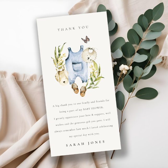 Cartão De Agradecimento Chá de fraldas de roupa de folhagem azul-escura (Criador carregado)