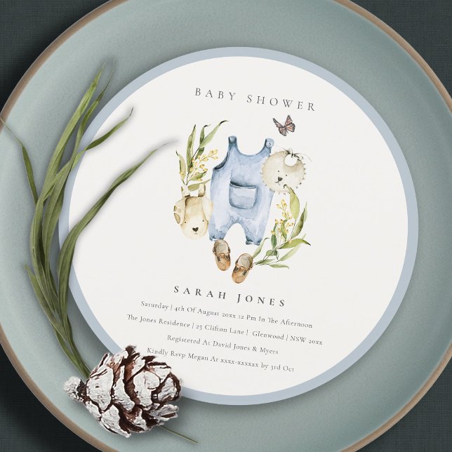 Cartão De Agradecimento Chá de fraldas de Roupas Blue Leafage Boy (Criador carregado)