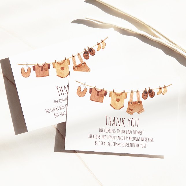 Cartão De Agradecimento Chá de fraldas De Roupas De Bebê Boêmia Obrigado (Criador carregado)