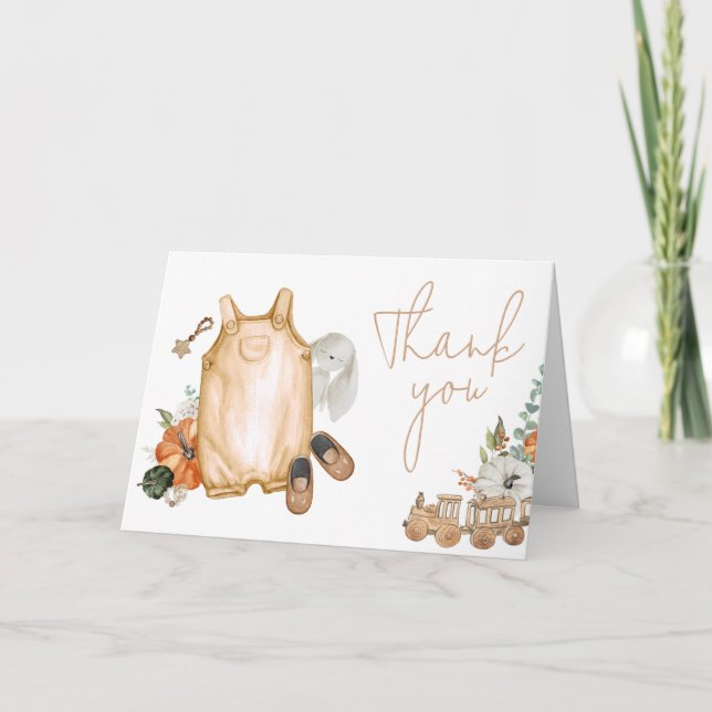 Cartão De Agradecimento Chá de fraldas de Roupas de Bebê de Abóbora (Frente)