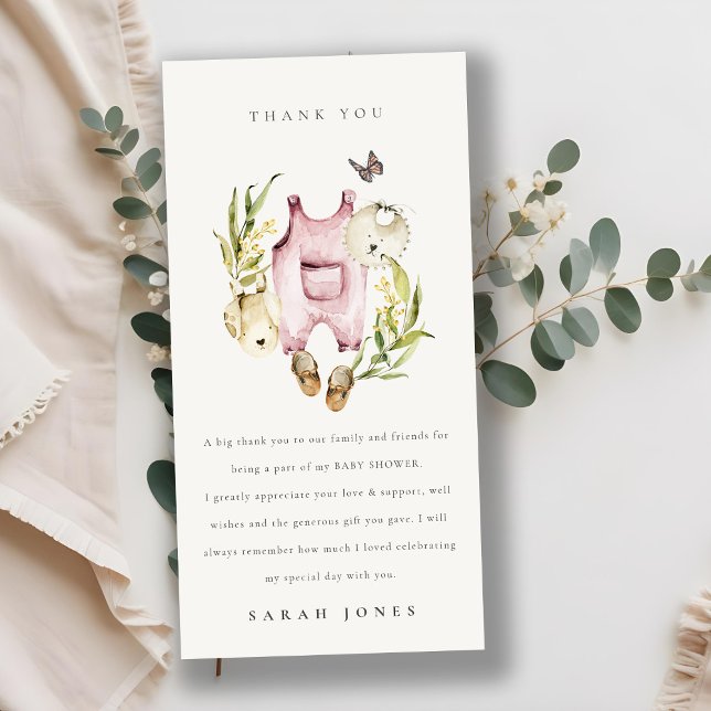 Cartão De Agradecimento Chá de fraldas de roupas de folhagem rosa-branca (Criador carregado)