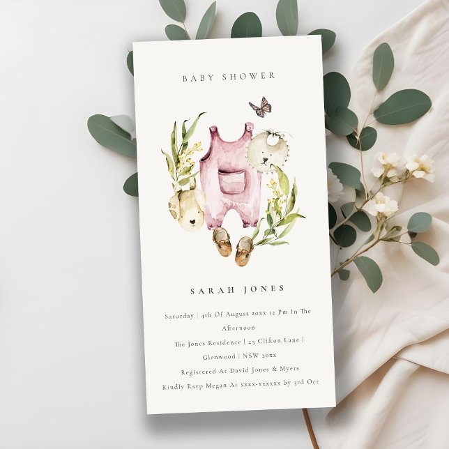 Cartão De Agradecimento Chá de fraldas de roupas de Foliage Girl rosa (Criador carregado)