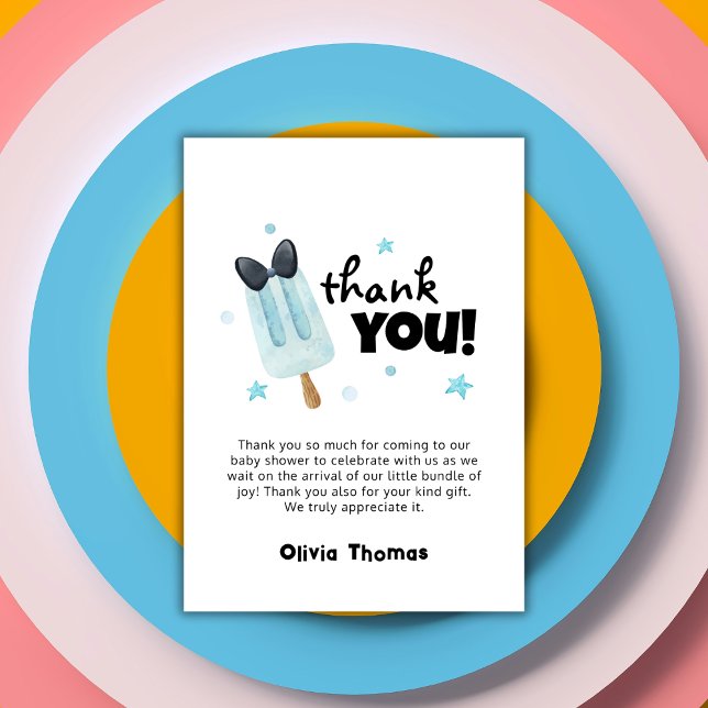 Cartão De Agradecimento Chá de fraldas de Sorvete pronto para Pop (Unique Ready To Pop Bow Ice Cream Baby Shower Thank You Card)