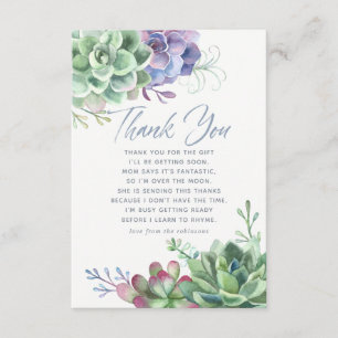 Cartão De Agradecimento Chá de fraldas De Suculentos Do Cactus Watercolor
