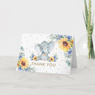 Cartão De Agradecimento Chá de fraldas de Sunflower Blue Floral Elephous B
