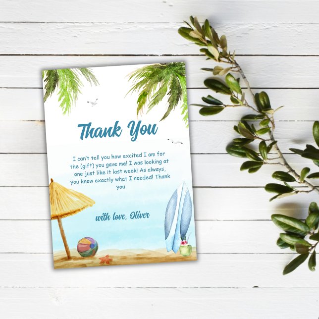 Cartão De Agradecimento Chá de fraldas de surfboard Summer Beach Ocean (Summer Beach Ocean Surfboard Baby Shower Thank You Card)