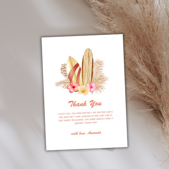 Cartão De Agradecimento Chá de fraldas de SurfIng Tropical Boho Mínimo (Minimal Boho Tropical Flower SurfIng Baby Shower Thank You Card)