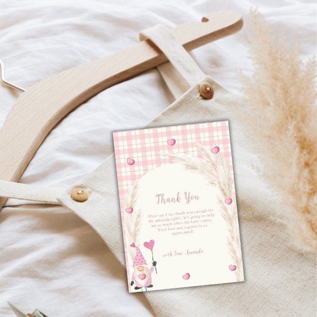 Cartão De Agradecimento Chá de fraldas de Sweetheart, Arch Gingham, Cuja B (Pink Cute Boho Arch Gingham Sweetheart Baby Shower Thank You Card)