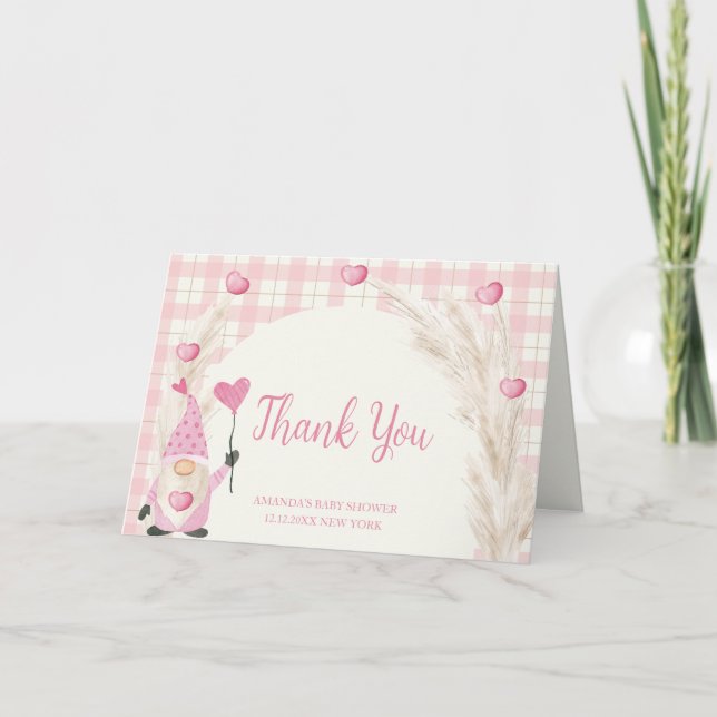 Cartão De Agradecimento Chá de fraldas de Sweetheart do Arch Gingham Boho  (Frente)