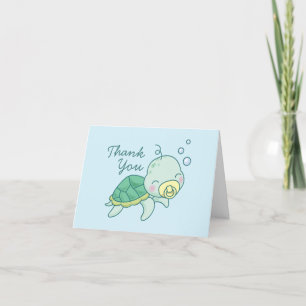 Cartão De Agradecimento Chá de fraldas de Tartaruga do Mar Cento Kawaii Ob