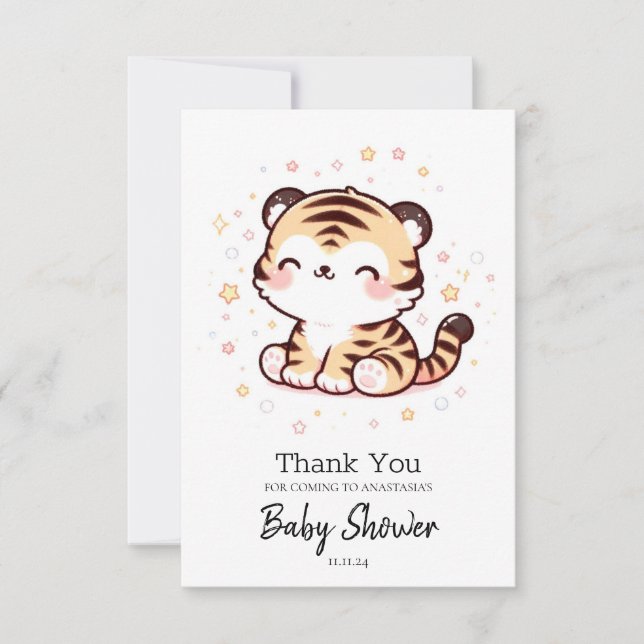 Cartão De Agradecimento Chá de fraldas de Tigre Encantado Bonito (Frente)