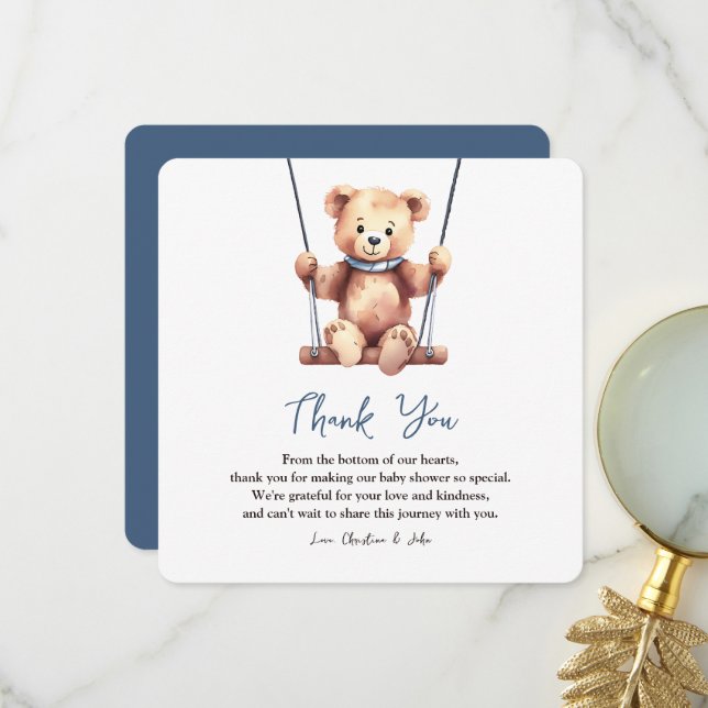 Cartão De Agradecimento Chá de fraldas de Urso Bonito (Frente/Verso In Situ)