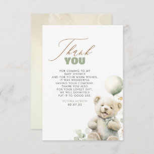 Cartão De Agradecimento Chá de fraldas De Urso Bonito, Obrigado