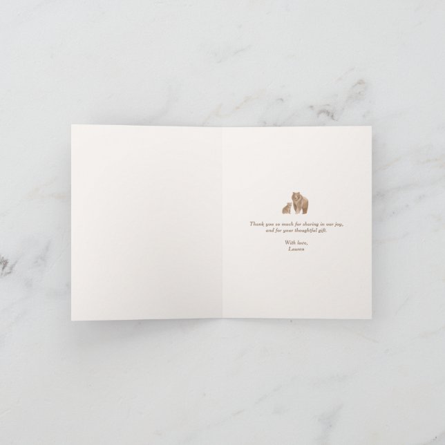 Cartão De Agradecimento Chá de fraldas de Urso da Madeira (Interior)