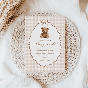 Cartão De Agradecimento Chá de fraldas de Urso de Gingham Neutro com Sexo