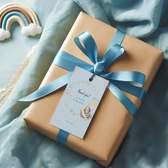 Cartão De Agradecimento Chá de fraldas De Urso De Teddy Azul Editável (Criador carregado)