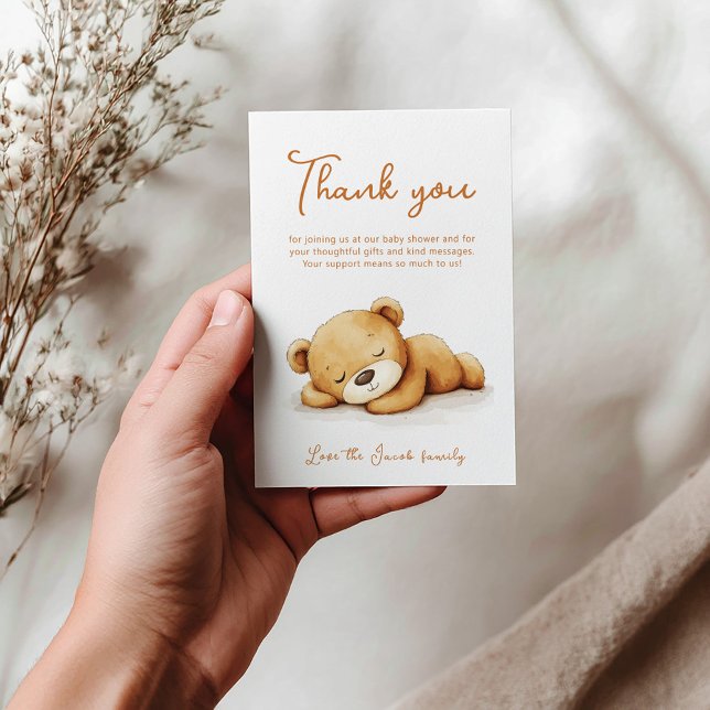 Cartão De Agradecimento Chá de fraldas de Urso de Teddy Bonito (Sleeping teddy bear thank you baby shower card)