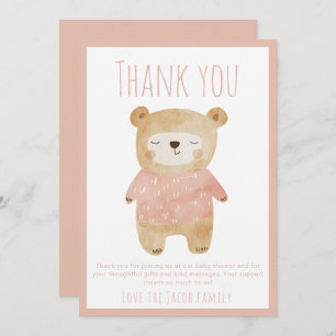 Cartão De Agradecimento Chá de fraldas de Urso Rosa obrigado