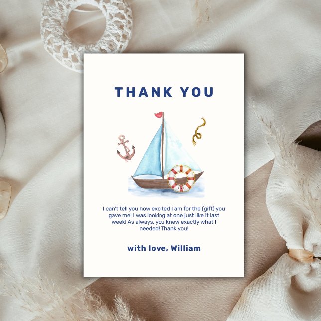 Cartão De Agradecimento Chá de fraldas de veleiro náutico de menino minima (Minimalist Boy Nautical Sailboat Baby Shower Thank You Card)