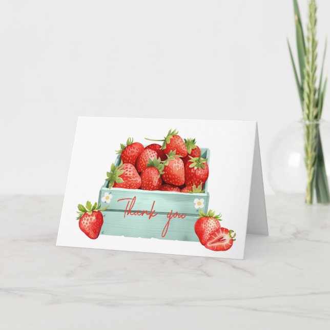 Cartão De Agradecimento Chá de fraldas de Verão de Morango (Frente)