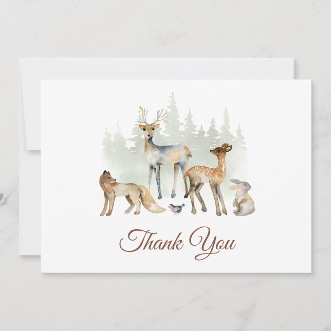 Cartão De Agradecimento Chá de fraldas de Woodland Animais (Frente)