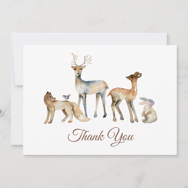 Cartão De Agradecimento Chá de fraldas de Woodland Animais (Frente)