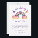 Cartão De Agradecimento Chá de fraldas do arco-íris<br><div class="desc">Cartões de agradecimentos bonitos para seu partido de chá de fraldas. Ilustração da aguarela do arco-íris e estrela e coração coloridos de tiro. Os textos do defeito agradecem ao convidado vindo e para os presentes. Você pode adicionar seu nome de família na parte inferior deste design. Os textos são facilmente...</div>