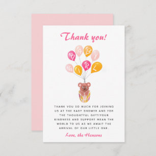 Cartão De Agradecimento Chá de fraldas do Balão do Urso Bonito