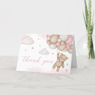 Cartão De Agradecimento Chá de fraldas do Balão do Urso Rosa