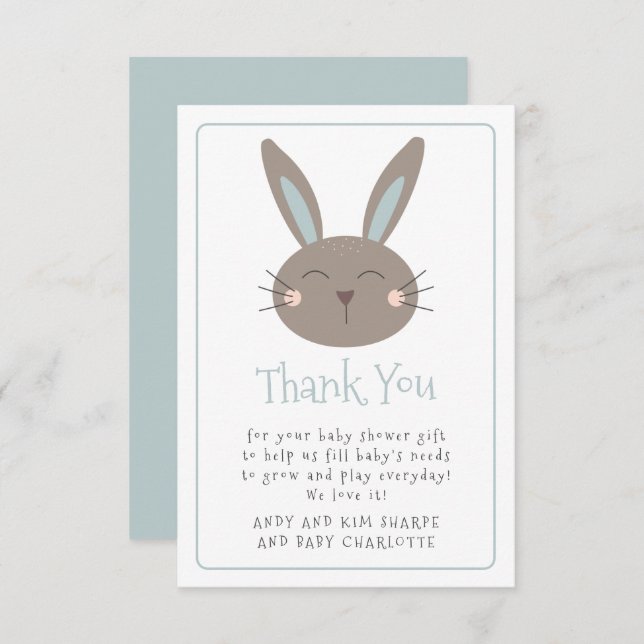 Cartão De Agradecimento Chá de fraldas do coelho bonito obrigado (Frente/Verso)