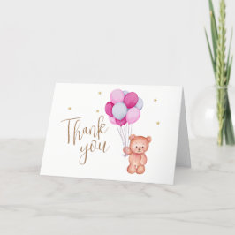 Cartão De Agradecimento Chá de fraldas do Urso Cinzento Azul-Cor-de-Rosa-C