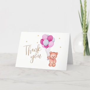 Cartão De Agradecimento Chá de fraldas do Urso Cinzento Azul-Cor-de-Rosa-C